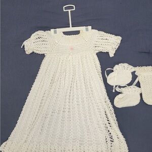 White Crochet Baby Dress with Booties